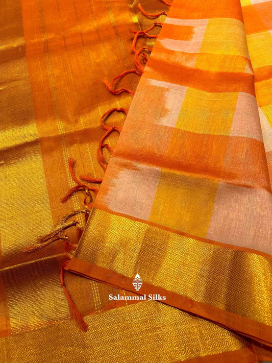 Palum Pazam Checks Kanjivaram Pure Silk Cotton With Peach Border