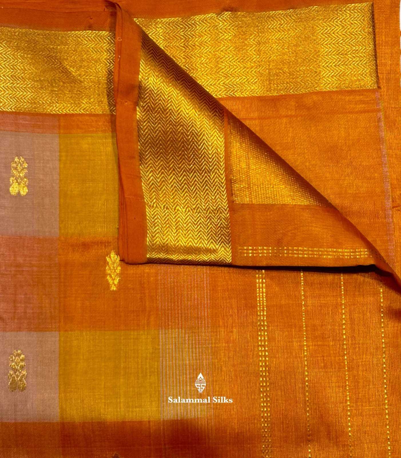 Palum Pazam Checks Kanjivaram Pure Silk Cotton With Peach Border