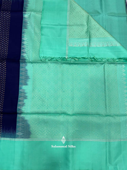 Navy Blue Pure Soft Silk Saree With Teal Border