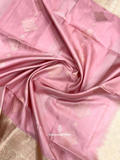 Light Peach Pure Soft Silk Saree With Sandal Border