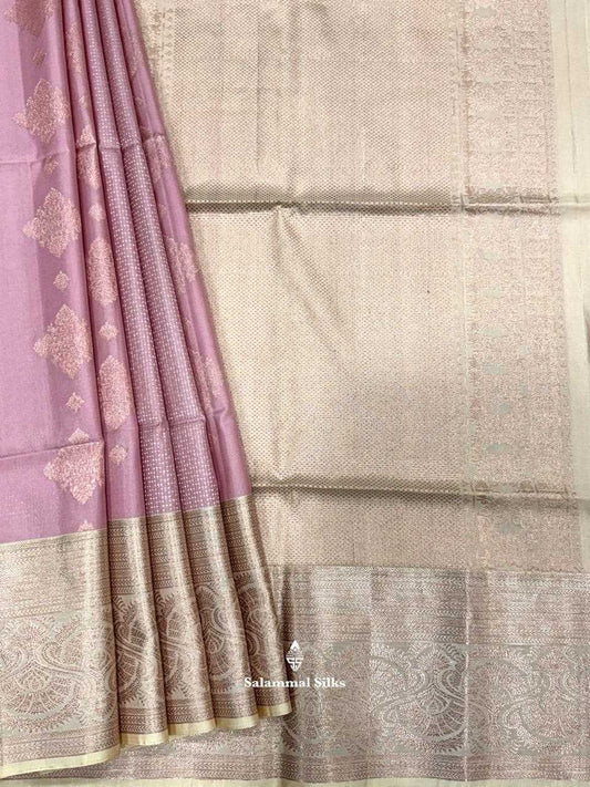 Light Peach Pure Soft Silk Saree With Sandal Border