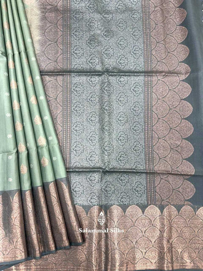 Elachi Green Pure Soft Silk Saree With Grey Border