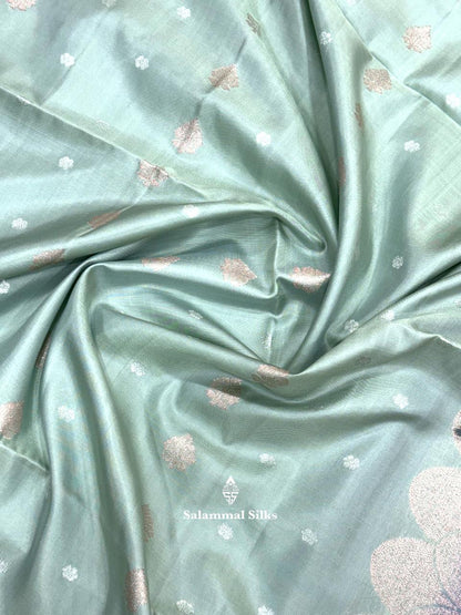 Elachi Green Pure Soft Silk Saree With Grey Border