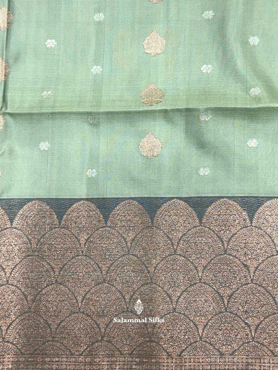 Elachi Green Pure Soft Silk Saree With Grey Border