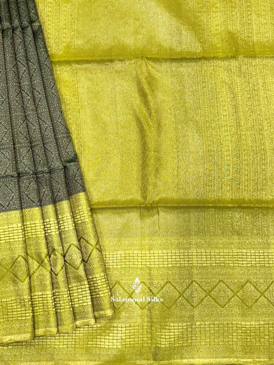 Bottle Green Pure Soft Silk Saree With Parrot Green Border