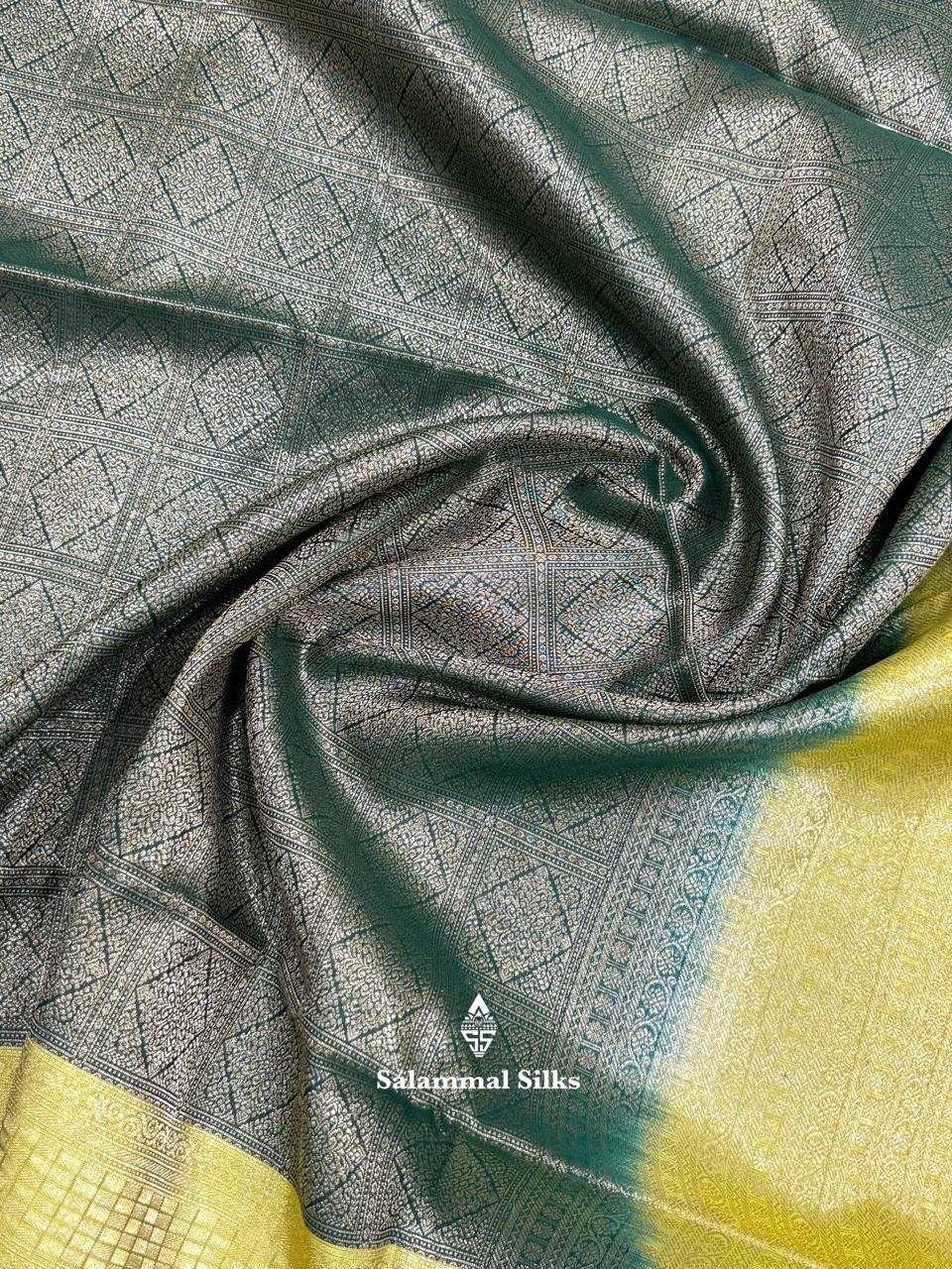 Bottle Green Pure Soft Silk Saree With Parrot Green Border