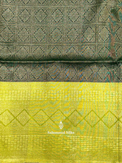 Bottle Green Pure Soft Silk Saree With Parrot Green Border