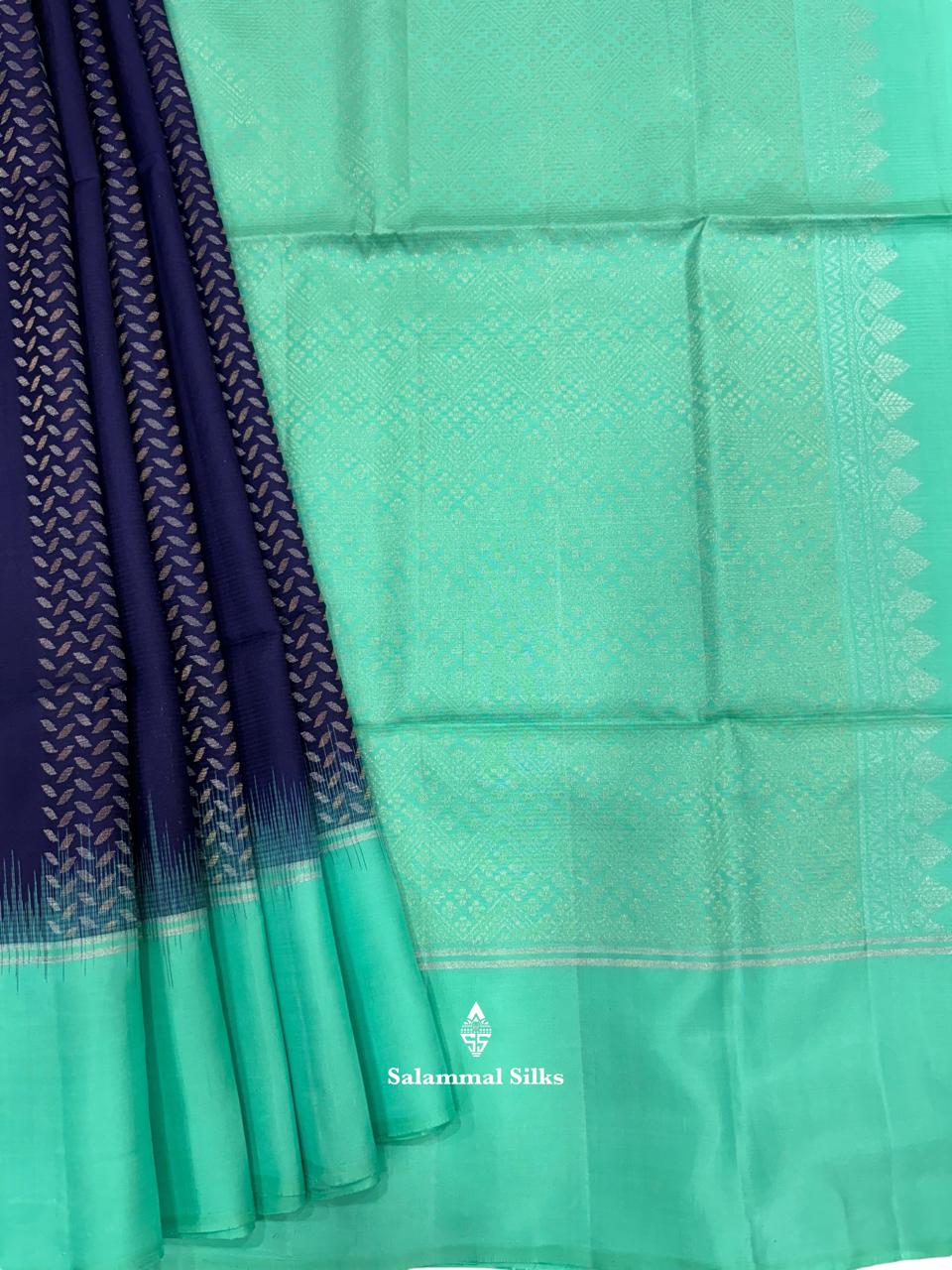 Navy Blue Pure Soft Silk Saree With Teal Border