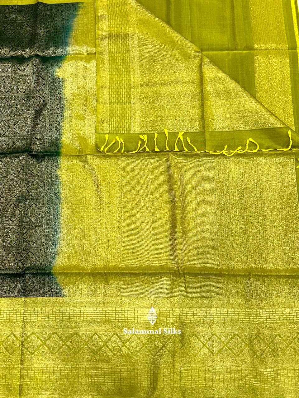 Bottle Green Pure Soft Silk Saree With Parrot Green Border