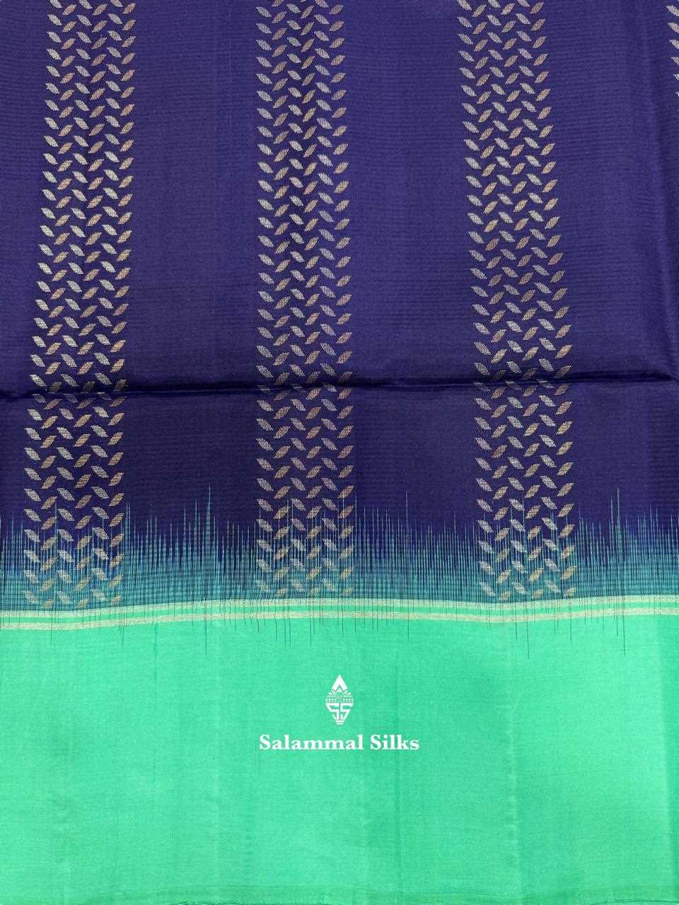 Navy Blue Pure Soft Silk Saree With Teal Border