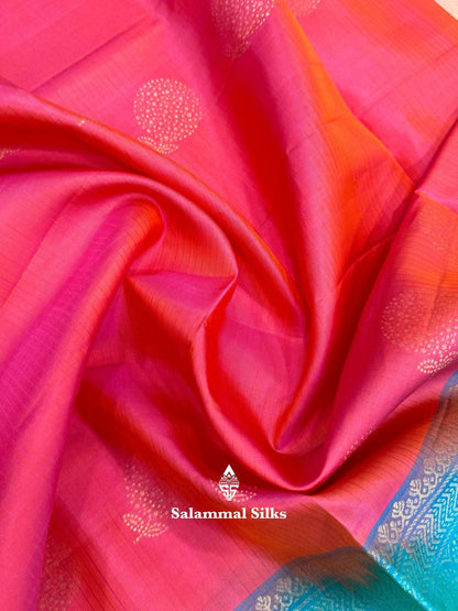 Pinkish Orange Pure Soft Silk Saree With Copper Border