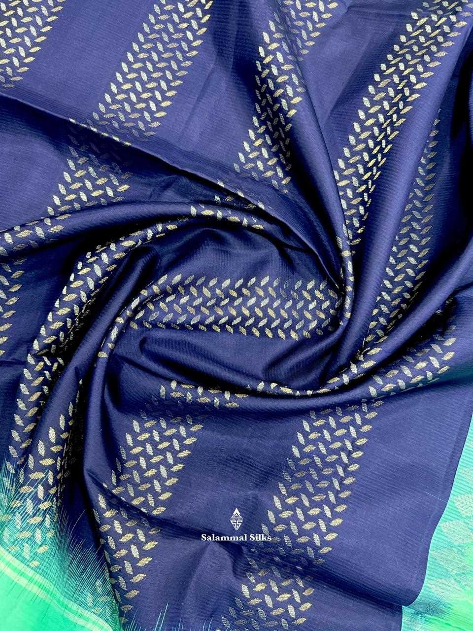 Navy Blue Pure Soft Silk Saree With Teal Border