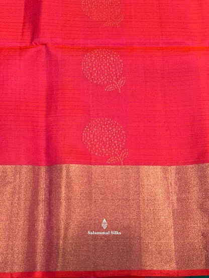 Pinkish Orange Pure Soft Silk Saree With Copper Border