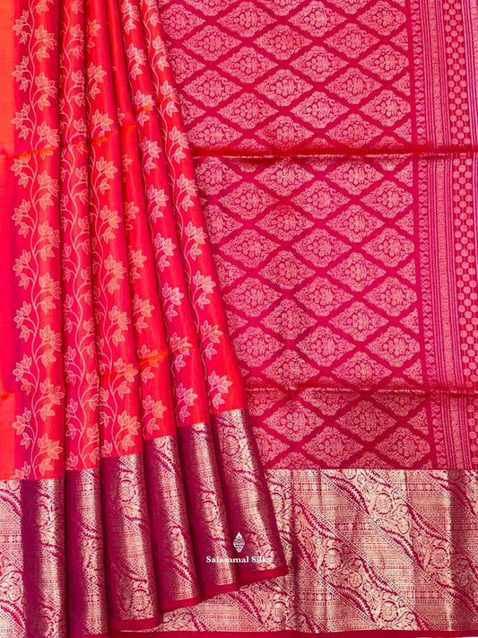 Pinkish Orange Soft Silk Saree With Pink Border