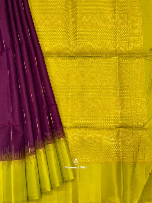 Rain Drops Magenta Soft Silk Saree With Parrot Green Border