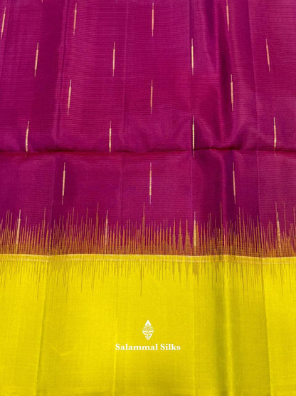 Rain Drops Magenta Soft Silk Saree With Parrot Green Border