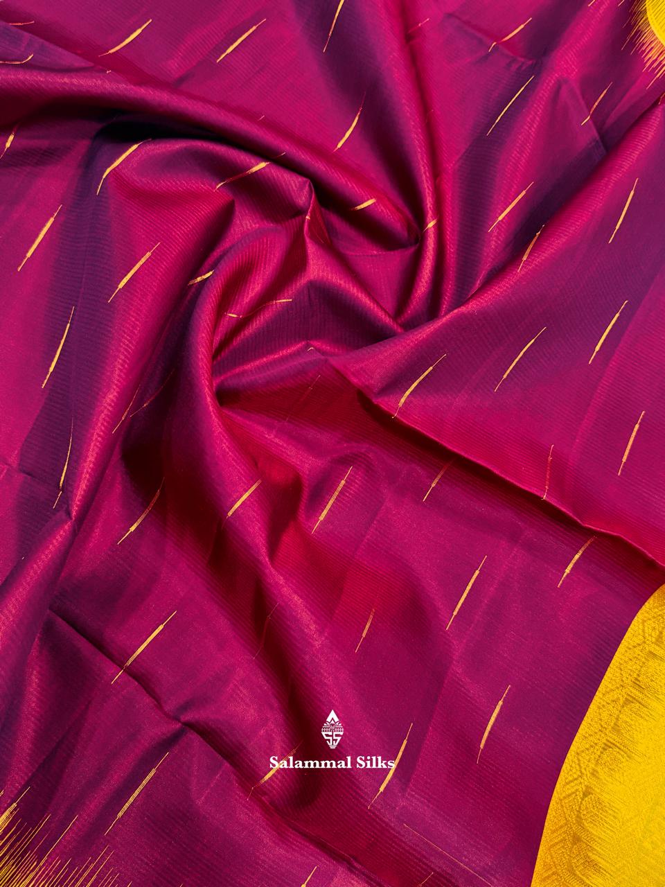 Rain Drops Magenta Soft Silk Saree With Parrot Green Border