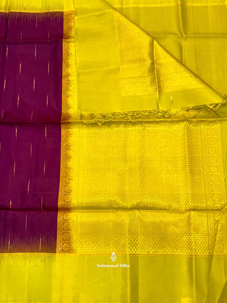 Rain Drops Magenta Soft Silk Saree With Parrot Green Border