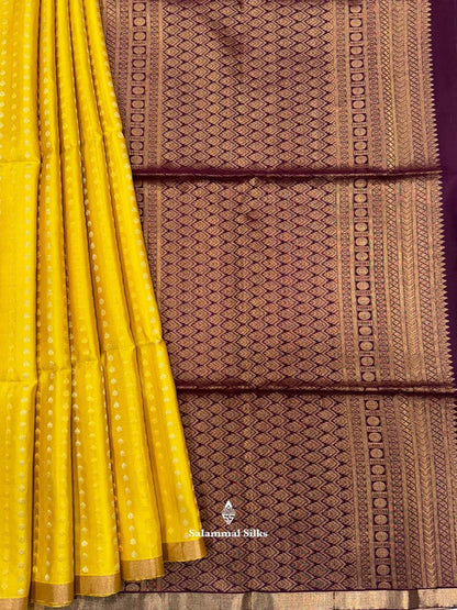 Yellow Soft Silk Saree With Maroon Border