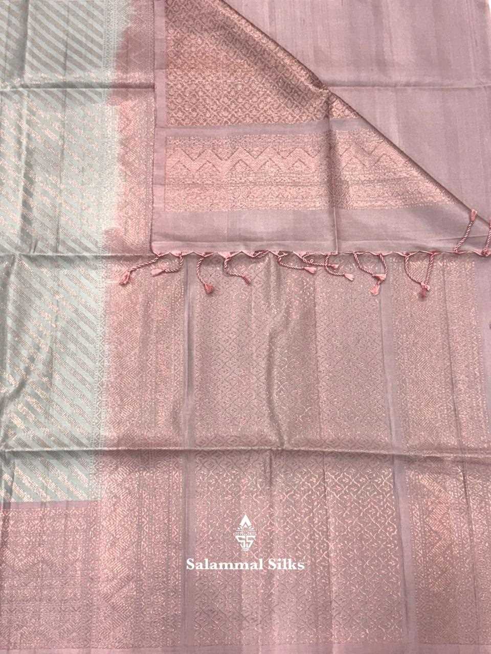 Light Grey Soft Silk Saree With Peach Border