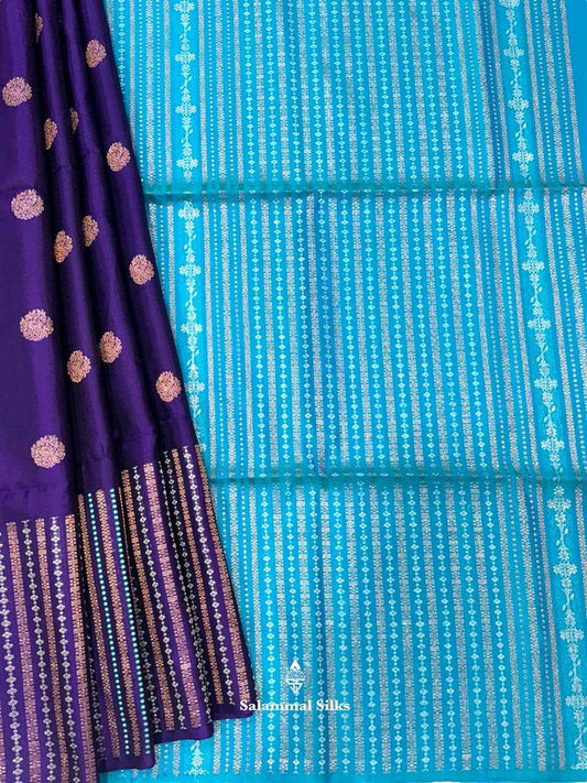 Dark Magenta Soft Silk Saree With Rama Blue Border