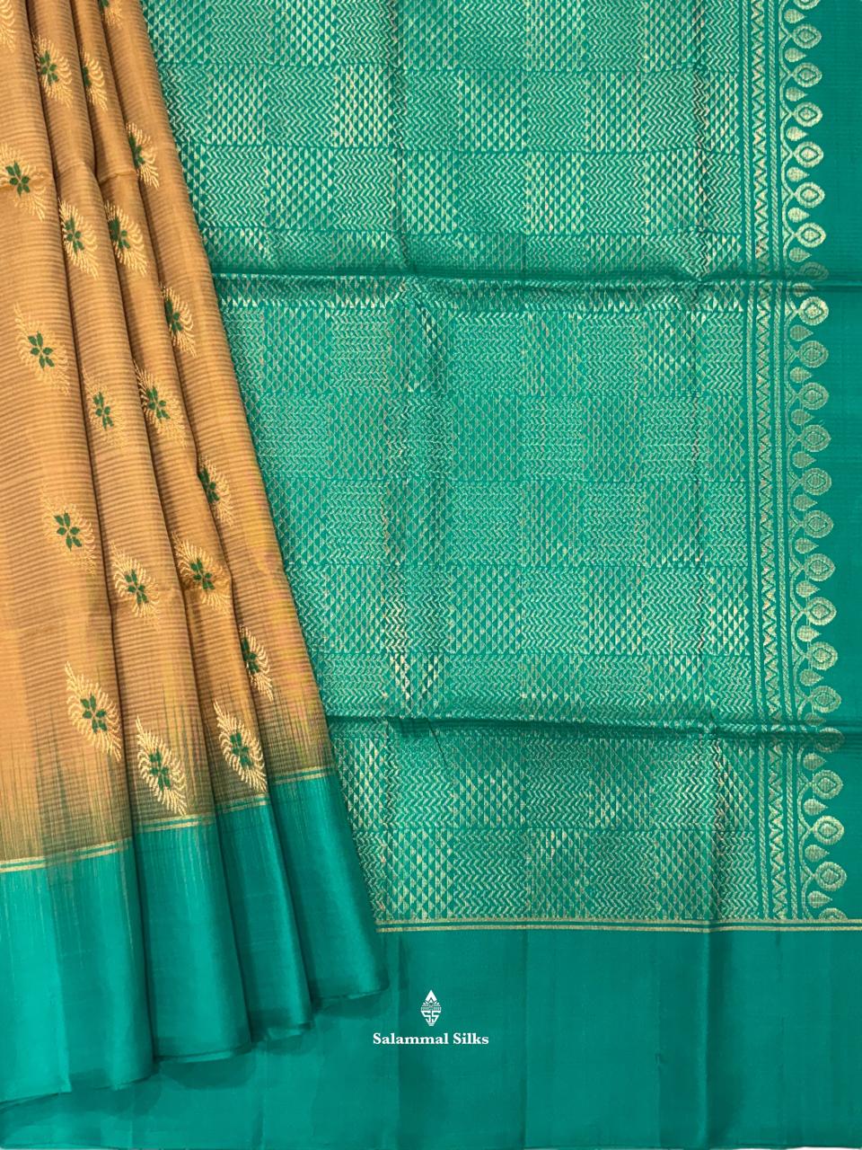 Sandal Soft Silk Saree With Sapphire Green Border