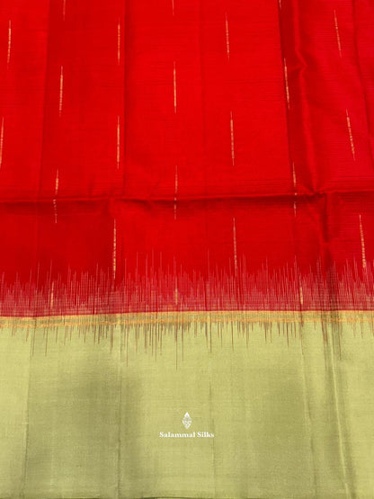 Red Rain Drops Soft Silk Saree With Pista Green Border