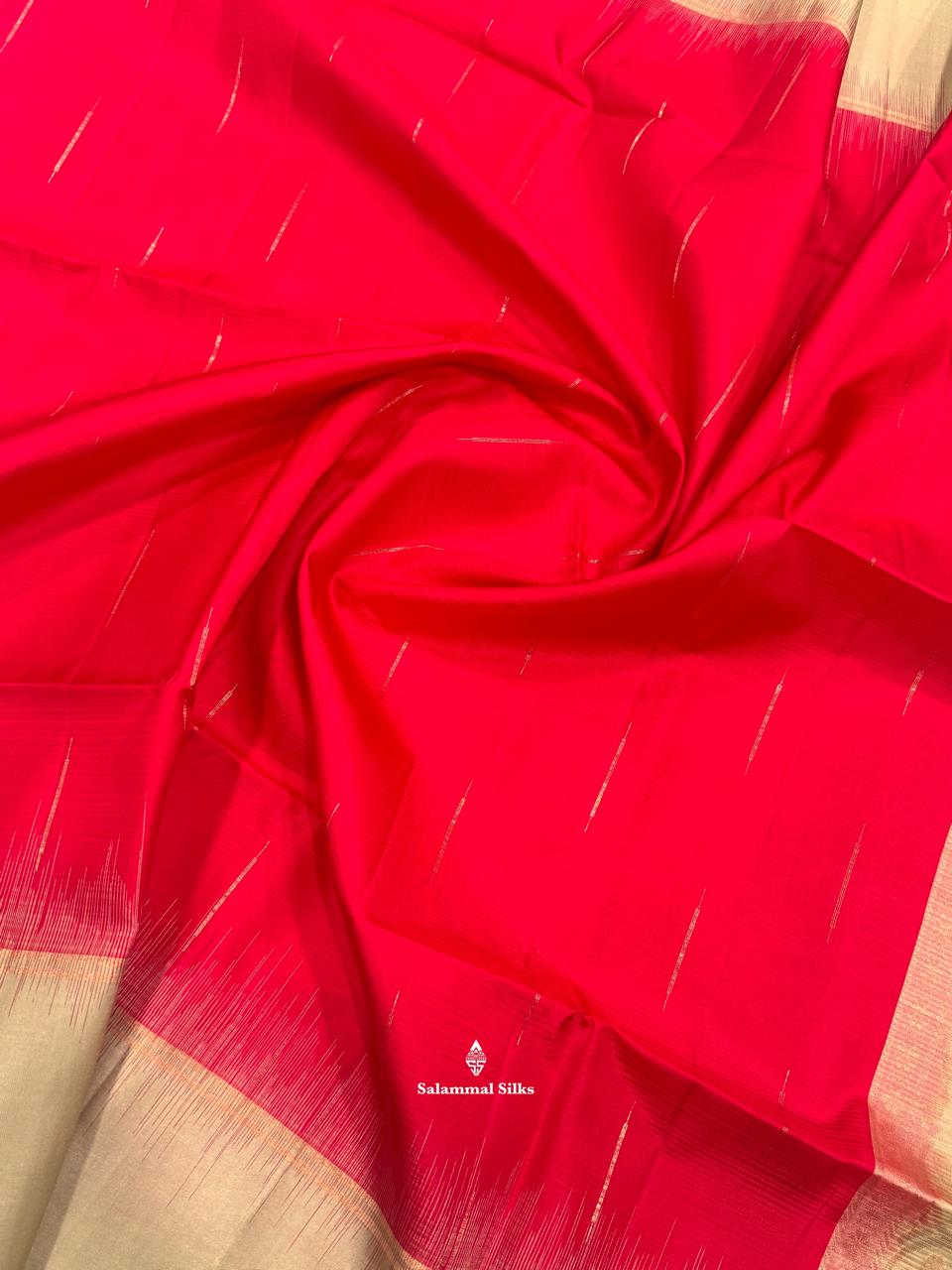 Red Rain Drops Soft Silk Saree With Pista Green Border