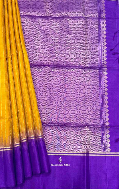 Mustard Yellow Soft Silk Saree With Violet Border