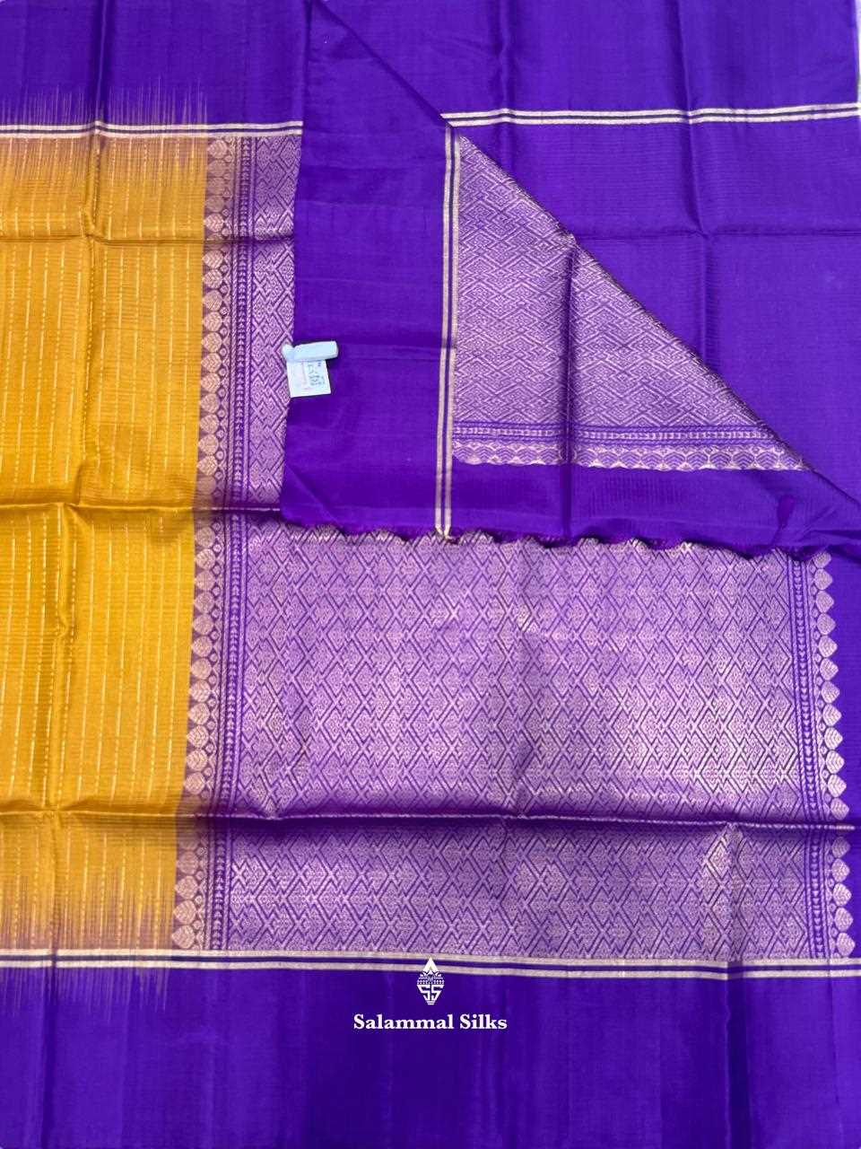 Mustard Yellow Soft Silk Saree With Violet Border