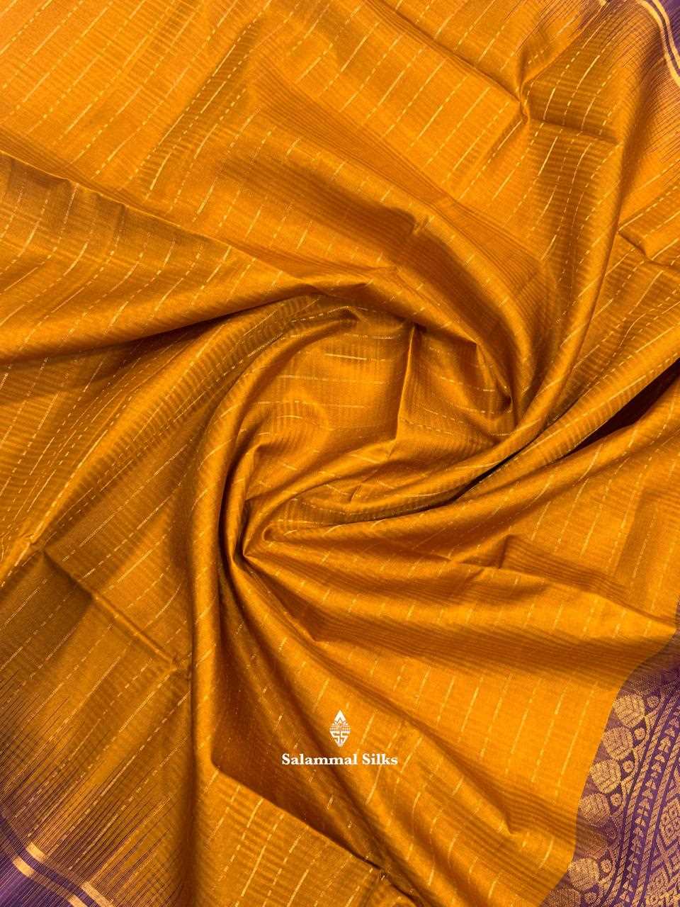 Mustard Yellow Soft Silk Saree With Violet Border