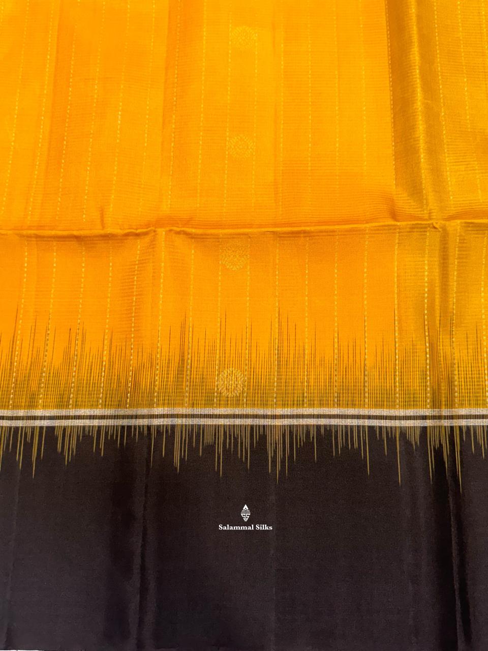 Mustard Yellow Soft Silk Saree With Dark Brown Border