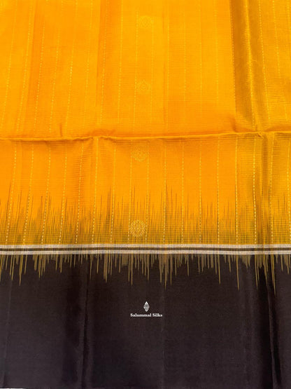 Mustard Yellow Soft Silk Saree With Dark Brown Border