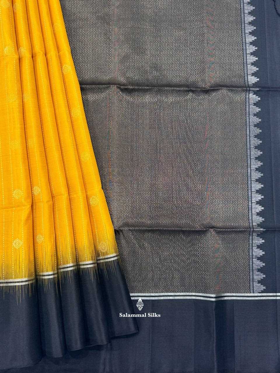 Mustard Yellow Soft Silk Saree With Dark Brown Border