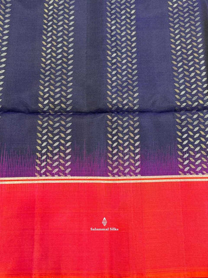 Navy Blue Soft Silk Saree With Pinkish Orange Border