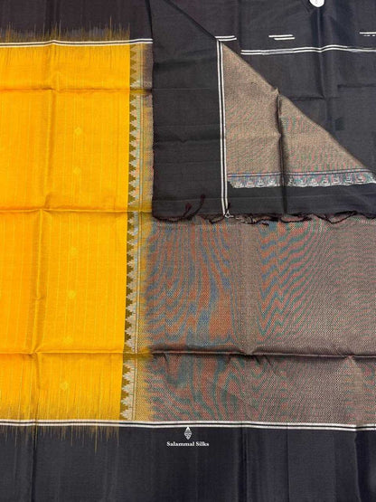 Mustard Yellow Soft Silk Saree With Dark Brown Border