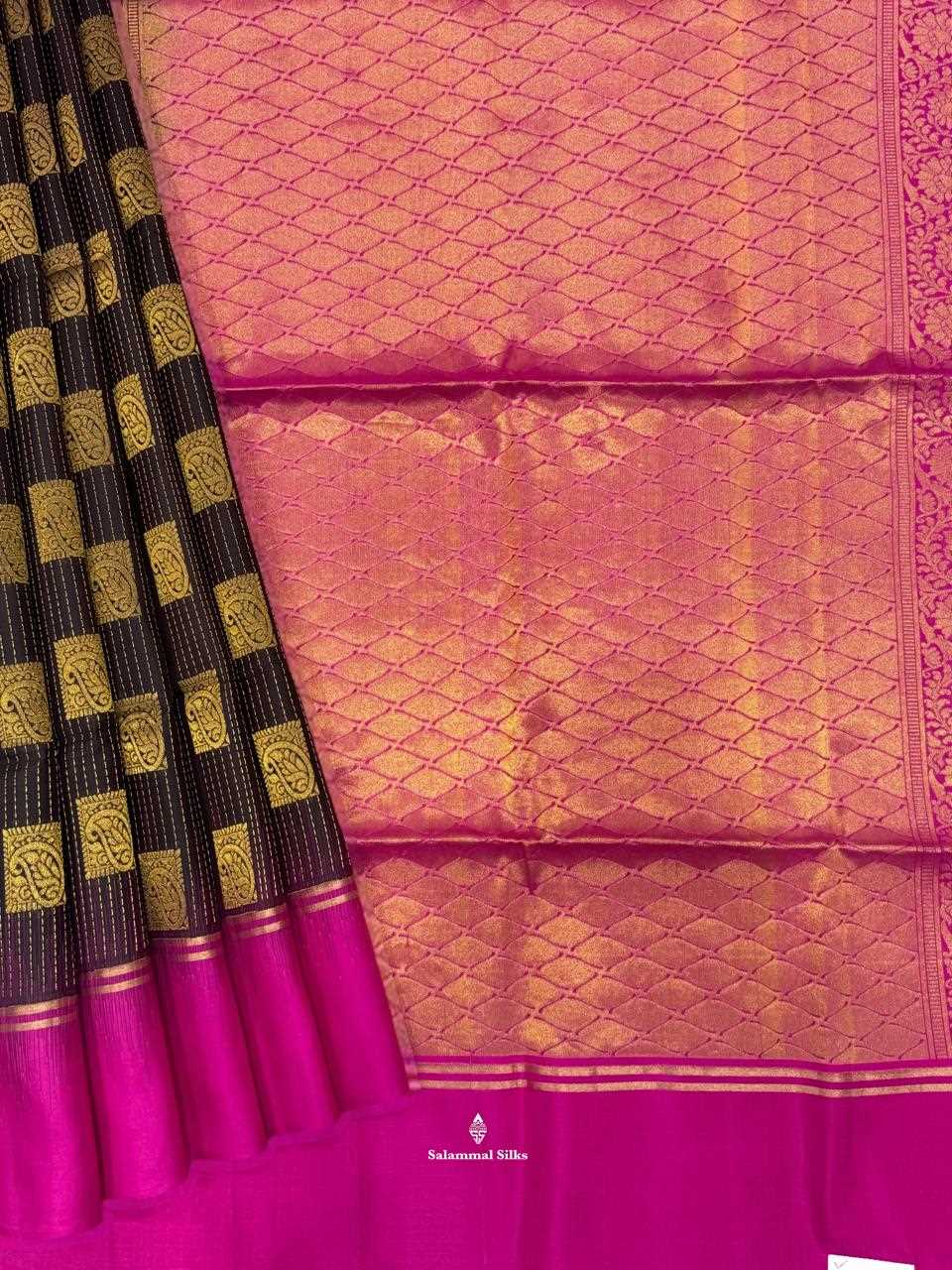 Brown Soft Silk Saree With Pink Border