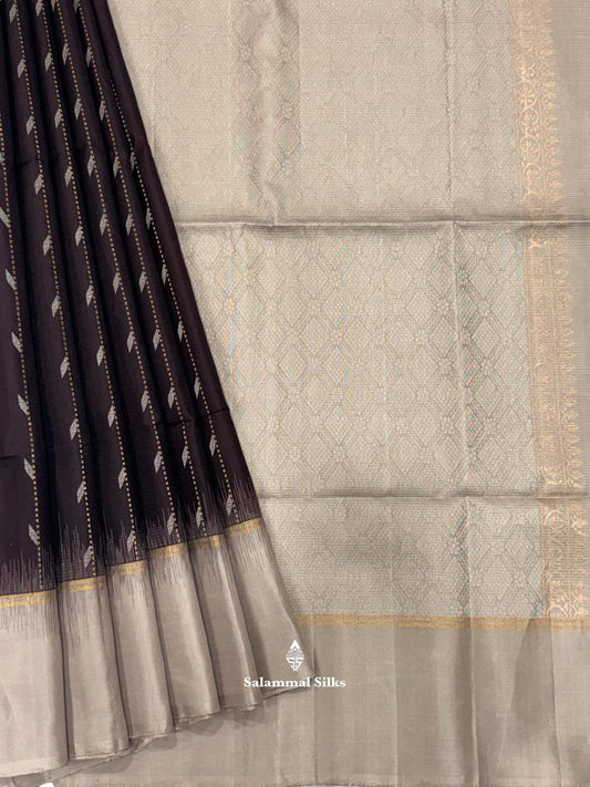 Brown Soft Silk Saree With Half White Border