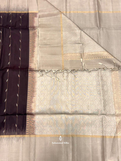 Brown Soft Silk Saree With Half White Border