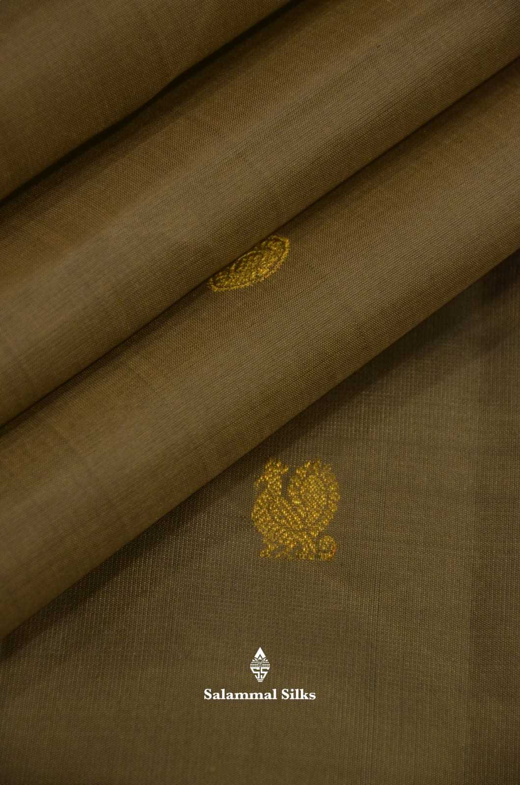 Kanjivaram Chocolate Brown Silk Saree With Sapphire Green Korvai Border