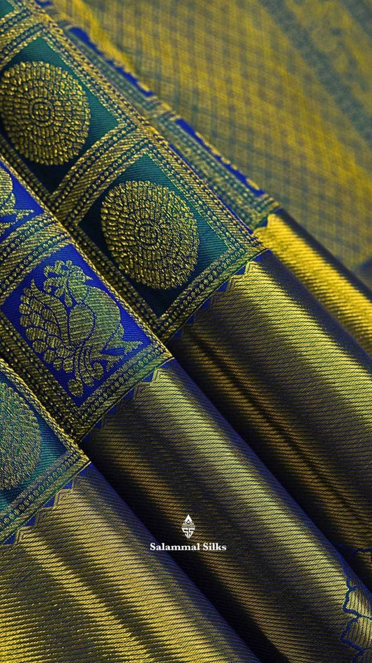 Kanjivaram Peacock Blue Silk Saree With Designer Blouse