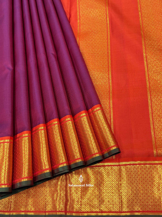 Maroon 9 Yards Silk Saree with Orange (5 Inch) Border