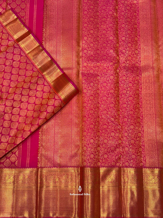 Pinkish Orange Kanjivaram Pure Silk Saree 2G Zari With Pinkish Orange Blouse