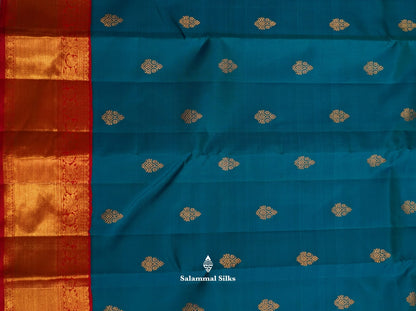 Kanjivaram Anandha Blue  Pure Silk Saree With Red Blouse