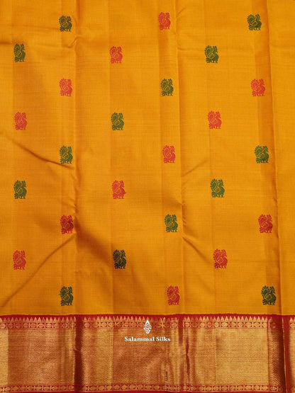 Kanjivaram Yellow  Pure Silk Saree With Red Blouse