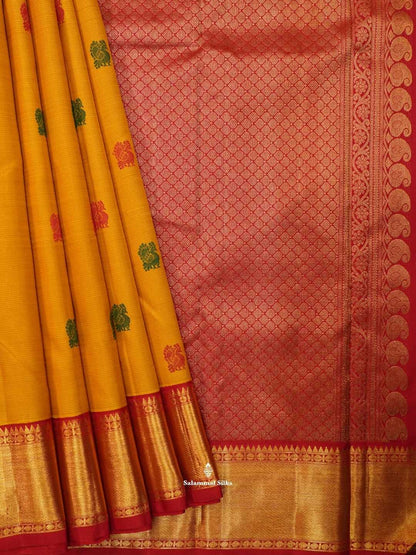 Kanjivaram Yellow  Pure Silk Saree With Red Blouse