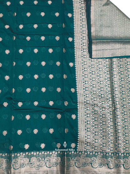 Rama Green Fancy Saree With Silver Zari Border