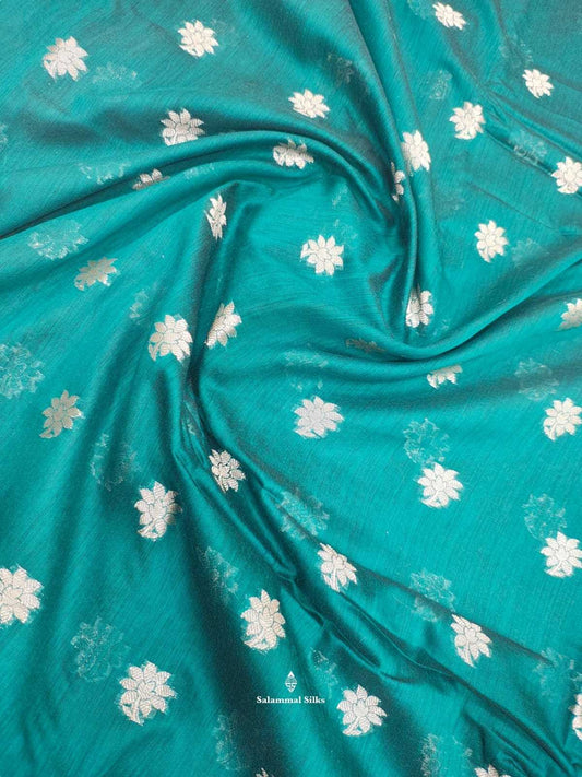 Rama Green Fancy Saree With Silver Zari Border