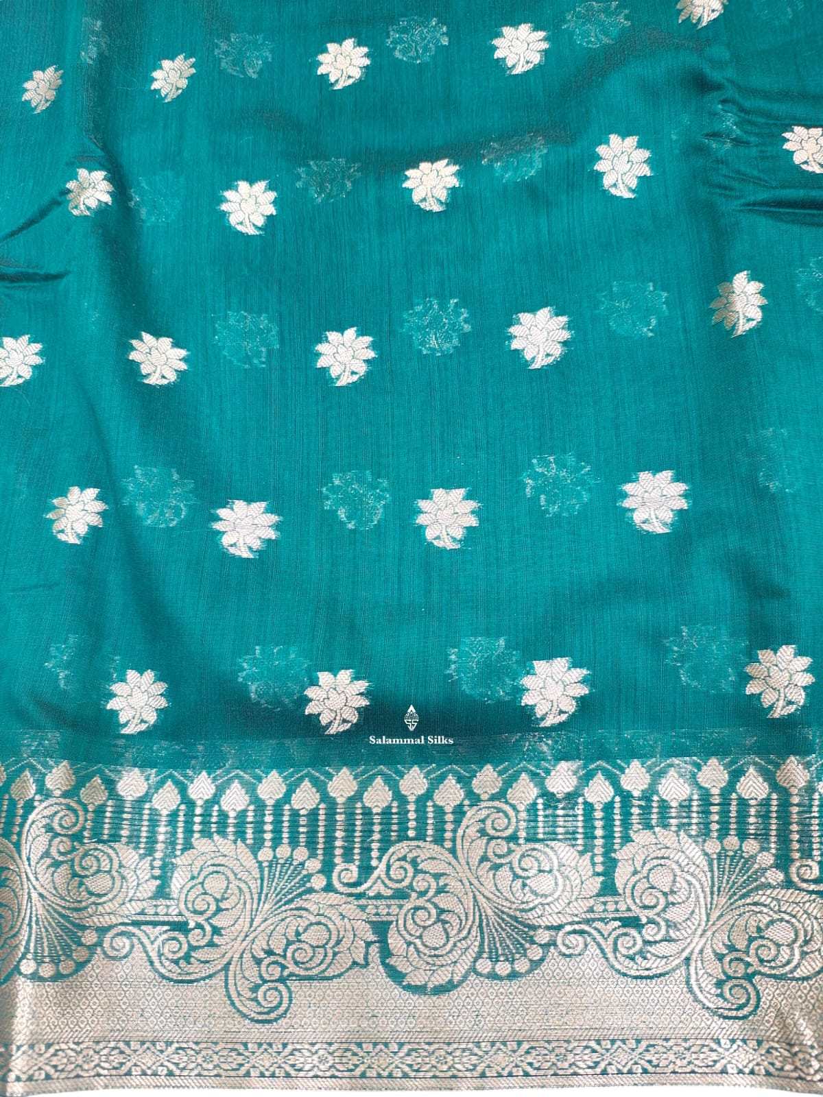 Rama Green Fancy Saree With Silver Zari Border