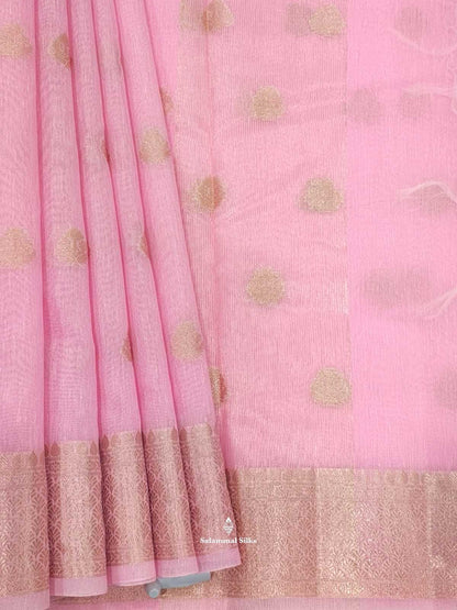 Baby Pink Fancy Saree With Copper Border